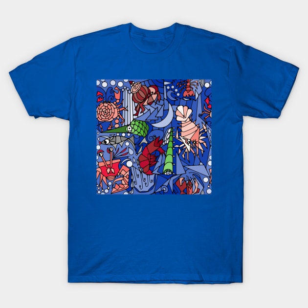Cubist Crustacean Critters T-Shirt by Slightly Unhinged